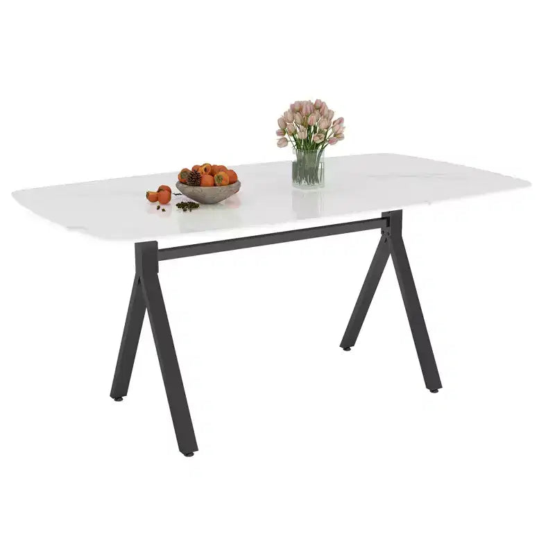 Table de salle à manger rectangulaire GDFStudio Daniela moderne en verre trempé avec motif marbre et pieds en métal