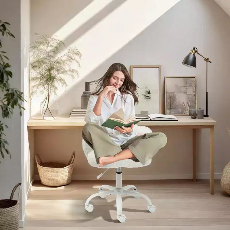 Chaise de coiffeuse avec dossier en forme de chat, chaise pivotante réglable en hauteur, jolie chaise de bureau à roulettes en tissu nounours pour chambre à coucher ou bureau