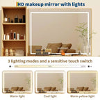Grande coiffeuse cannelée avec miroir éclairé, coiffeuse de maquillage moderne avec 6 tiroirs de rangement et support pour sèche-cheveux pour chambre à coucher féminine