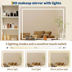 Grande coiffeuse cannelée avec miroir éclairé, coiffeuse de maquillage moderne avec 6 tiroirs de rangement et support pour sèche-cheveux pour chambre à coucher féminine
