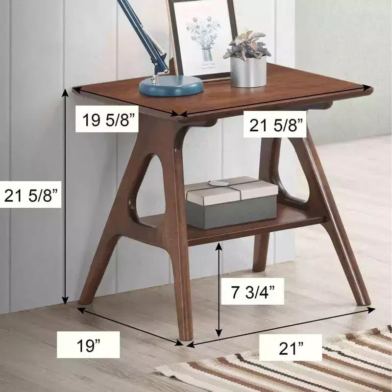 Table d'appoint rectangulaire en bois moderne du milieu du siècle GDFStudio Edith avec étagère de rangement