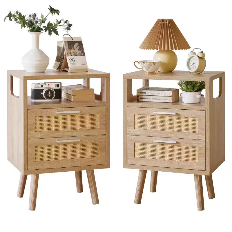 Lot de 2 tables de chevet modernes et épurées à 2 tiroirs pour chambre à coucher ou salon