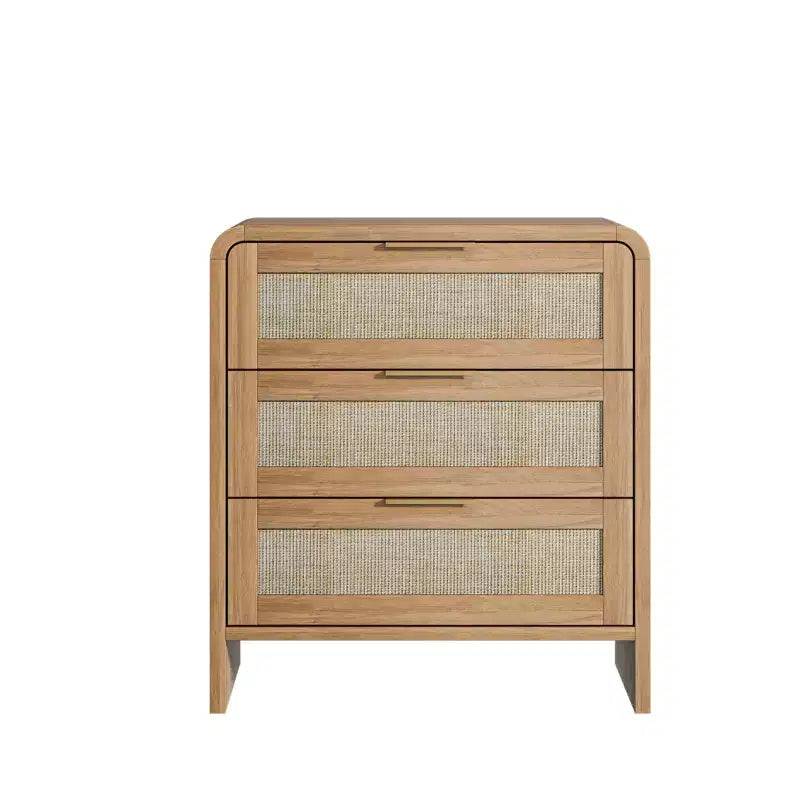 Table de chevet bohème en rotin à 3 tiroirs pour chambre à coucher et salon