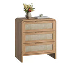 Table de chevet bohème en rotin à 3 tiroirs pour chambre à coucher et salon