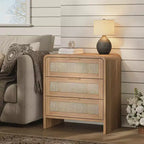 Table de chevet bohème en rotin à 3 tiroirs pour chambre à coucher et salon