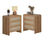 Table de chevet bohème en rotin à 3 tiroirs pour chambre à coucher et salon
