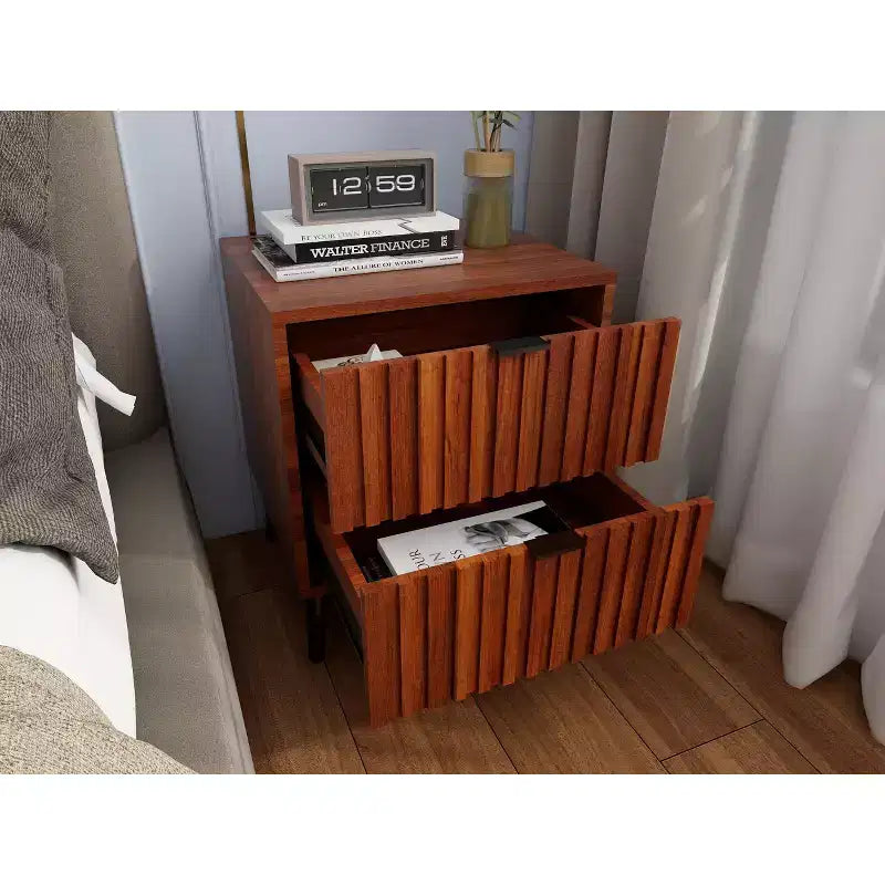 Table de chevet en bois élégante et fonctionnelle à 2 tiroirs pour chambre à coucher ou salon