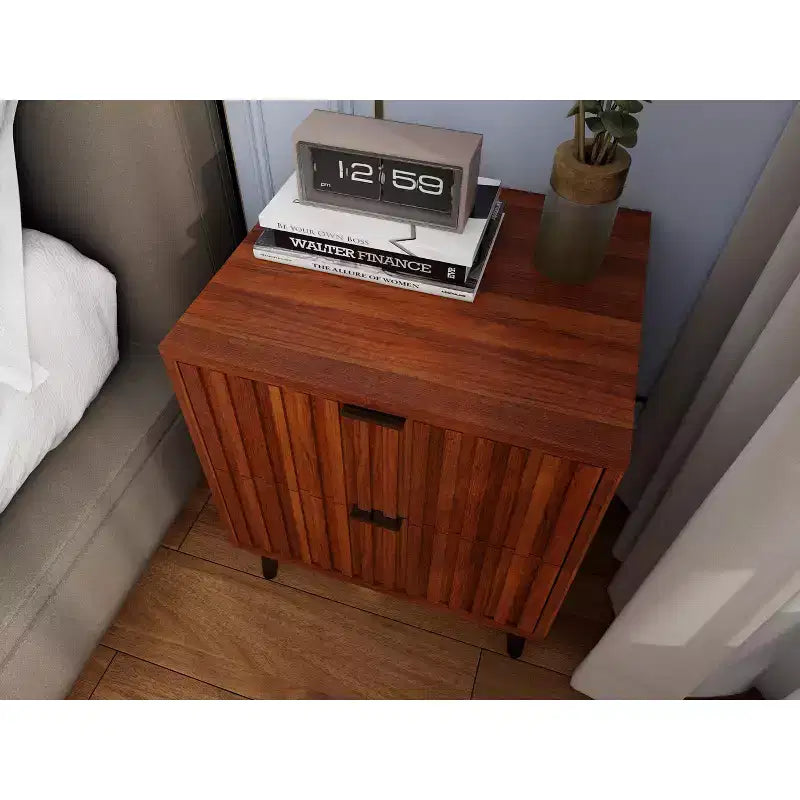 Table de chevet en bois élégante et fonctionnelle à 2 tiroirs pour chambre à coucher ou salon