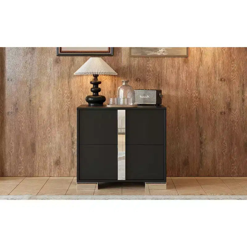 Table de chevet 2 tiroirs élégante, moderne et épurée avec miroir décoratif pour chambre et salon