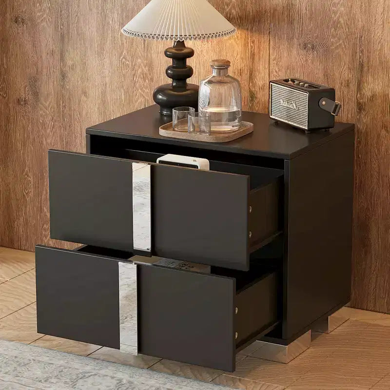 Table de chevet 2 tiroirs élégante, moderne et épurée avec miroir décoratif pour chambre et salon