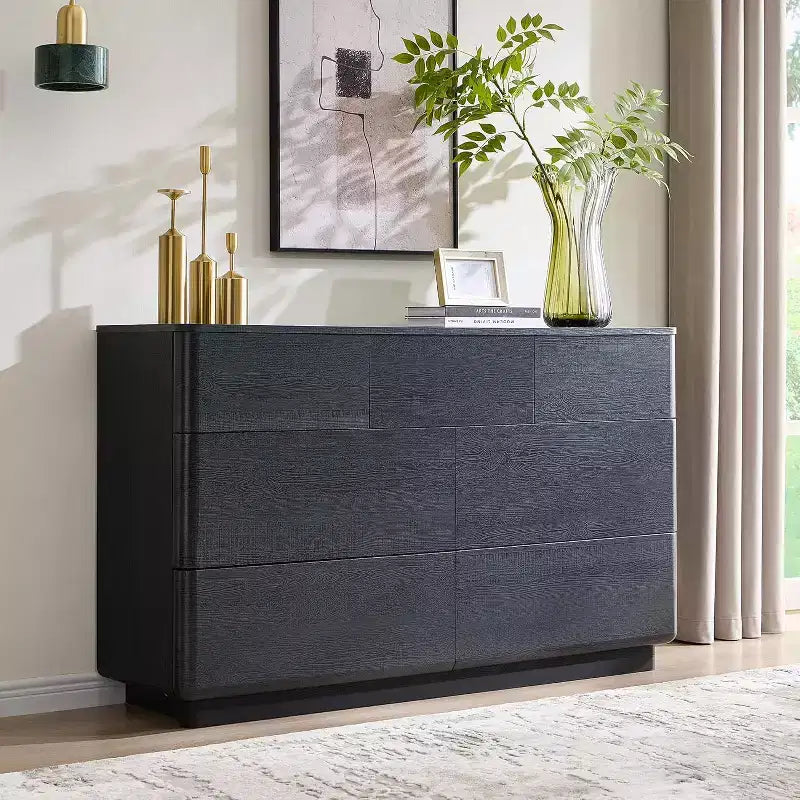 Commode à 7 tiroirs, commode en bois de 52" de large, design moderne sans poignée, grande commode de chambre à coucher avec meuble TV et organisateur de rangement
