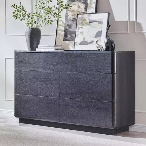 7 Drawer Dresser, 52 Wide Wooden Chest of Drawers, Handleless Modern Design, Large Storage Bedroom Dresser TV Stand & Storage Organizer