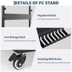 Support de tour d'ordinateur à roulettes, chariot porte-unité centrale réglable en hauteur, support de PC roulant à 2 niveaux sous le bureau, table d'appoint pour jeux à domicile ou bureau
