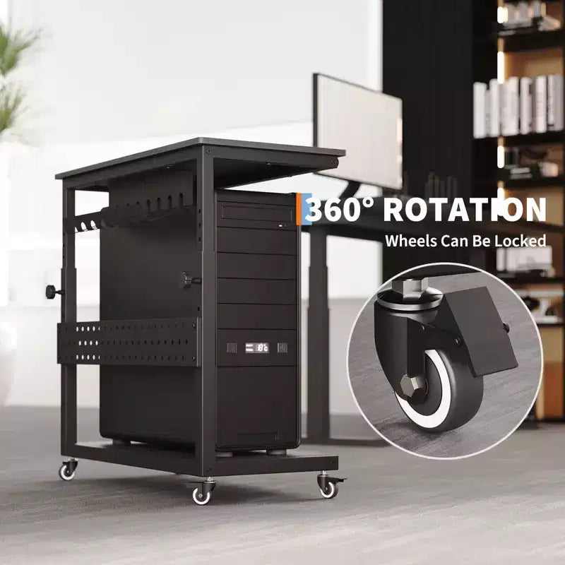 Support de tour d'ordinateur à roulettes, chariot porte-unité centrale réglable en hauteur, support de PC roulant à 2 niveaux sous le bureau, table d'appoint pour jeux à domicile ou bureau
