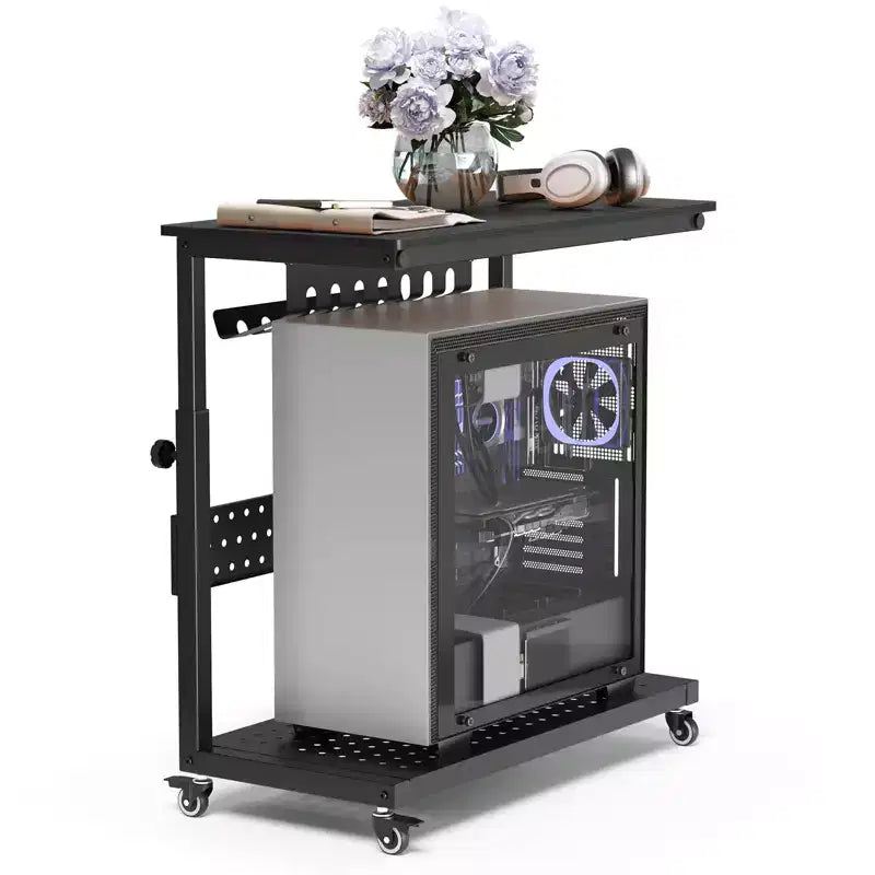 Support de tour d'ordinateur à roulettes, chariot porte-unité centrale réglable en hauteur, support de PC roulant à 2 niveaux sous le bureau, table d'appoint pour jeux à domicile ou bureau