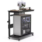 Support de tour d'ordinateur à roulettes, chariot porte-unité centrale réglable en hauteur, support de PC roulant à 2 niveaux sous le bureau, table d'appoint pour jeux à domicile ou bureau