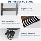 Support de tour d'ordinateur à roulettes, chariot porte-unité centrale réglable en hauteur, support de PC roulant à 2 niveaux sous le bureau, table d'appoint pour jeux à domicile ou bureau