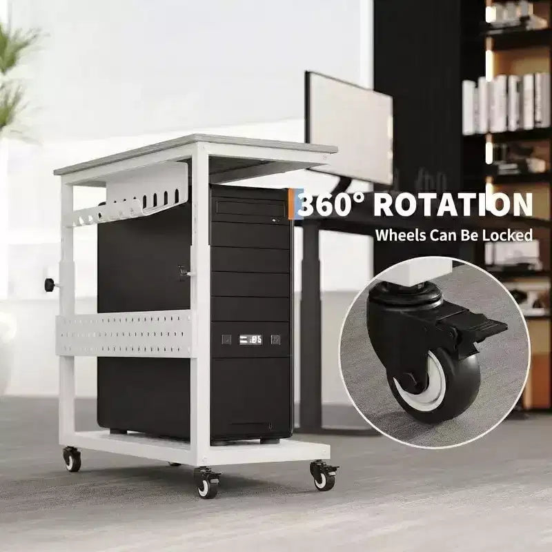 Support de tour d'ordinateur à roulettes, chariot porte-unité centrale réglable en hauteur, support de PC roulant à 2 niveaux sous le bureau, table d'appoint pour jeux à domicile ou bureau