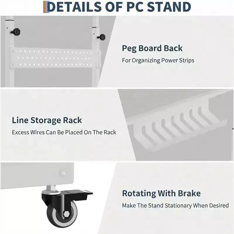 Support de tour d'ordinateur à roulettes, chariot porte-unité centrale réglable en hauteur, support de PC roulant à 2 niveaux sous le bureau, table d'appoint pour jeux à domicile ou bureau