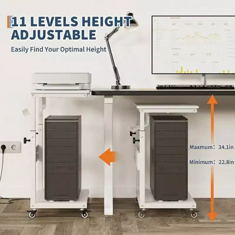 Support de tour d'ordinateur à roulettes, chariot porte-unité centrale réglable en hauteur, support de PC roulant à 2 niveaux sous le bureau, table d'appoint pour jeux à domicile ou bureau