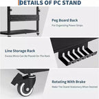 Support de tour d'ordinateur à roulettes, chariot porte-unité centrale réglable en hauteur, support de PC roulant à 2 niveaux sous le bureau, table d'appoint pour jeux à domicile ou bureau