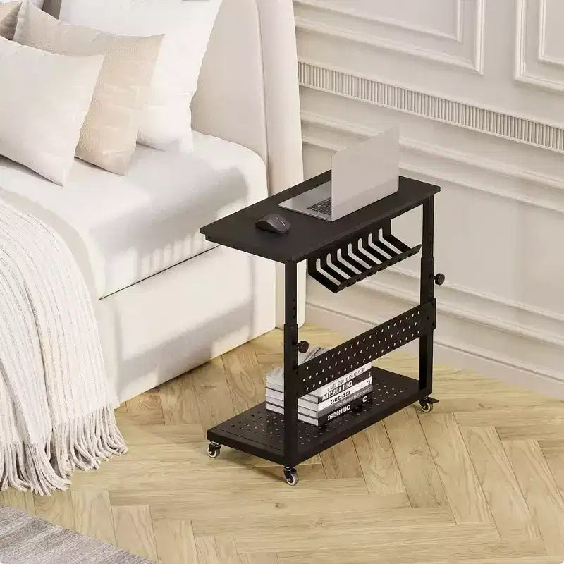 Support de tour d'ordinateur à roulettes, chariot porte-unité centrale réglable en hauteur, support de PC roulant à 2 niveaux sous le bureau, table d'appoint pour jeux à domicile ou bureau