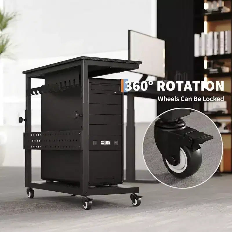 Support de tour d'ordinateur à roulettes, chariot porte-unité centrale réglable en hauteur, support de PC roulant à 2 niveaux sous le bureau, table d'appoint pour jeux à domicile ou bureau