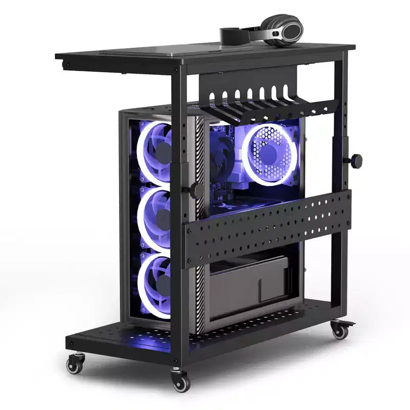 Support de tour d'ordinateur à roulettes, chariot porte-unité centrale réglable en hauteur, support de PC roulant à 2 niveaux sous le bureau, table d'appoint pour jeux à domicile ou bureau