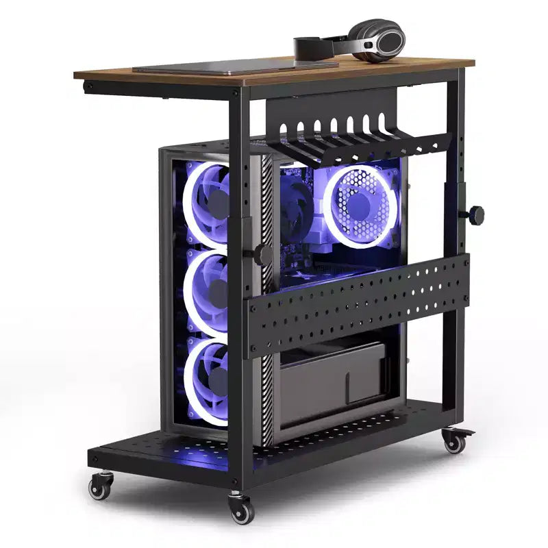 Support de tour d'ordinateur à roulettes, chariot porte-unité centrale réglable en hauteur, support de PC roulant à 2 niveaux sous le bureau, table d'appoint pour jeux à domicile ou bureau
