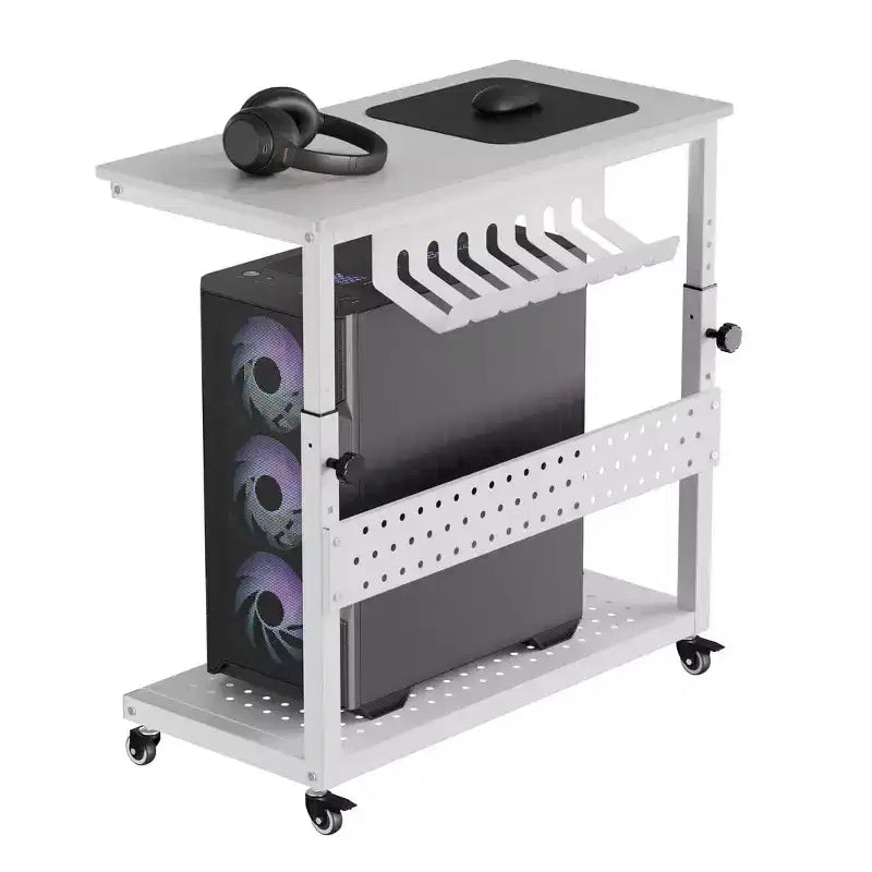 Support de tour d'ordinateur à roulettes, chariot porte-unité centrale réglable en hauteur, support de PC roulant à 2 niveaux sous le bureau, table d'appoint pour jeux à domicile ou bureau