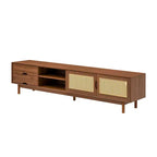 Meuble TV 79" pour téléviseurs jusqu'à 85", console TV meuble multimédia Meuble TV noyer avec portes et tiroirs à fermeture douce en rotin - ModernLuxe