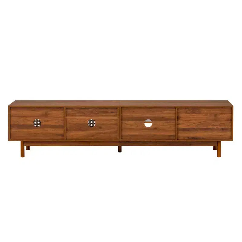 Meuble TV 79" pour téléviseurs jusqu'à 85", console TV meuble multimédia Meuble TV noyer avec portes et tiroirs à fermeture douce en rotin - ModernLuxe