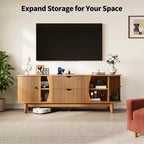 Meuble TV avec station de charge, Centre de divertissement pour téléviseurs jusqu'à 70 pouces, Table console multimédia avec 2 armoires de rangement et 2 tiroirs pour salon