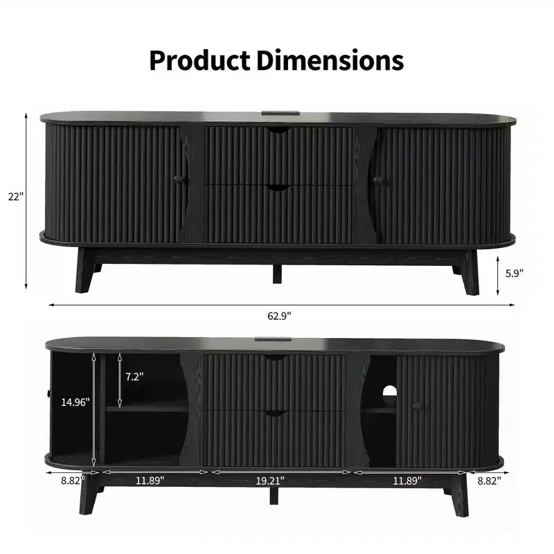 Meuble TV avec station de charge, Centre de divertissement pour téléviseurs jusqu'à 70 pouces, Table console multimédia avec 2 armoires de rangement et 2 tiroirs pour salon