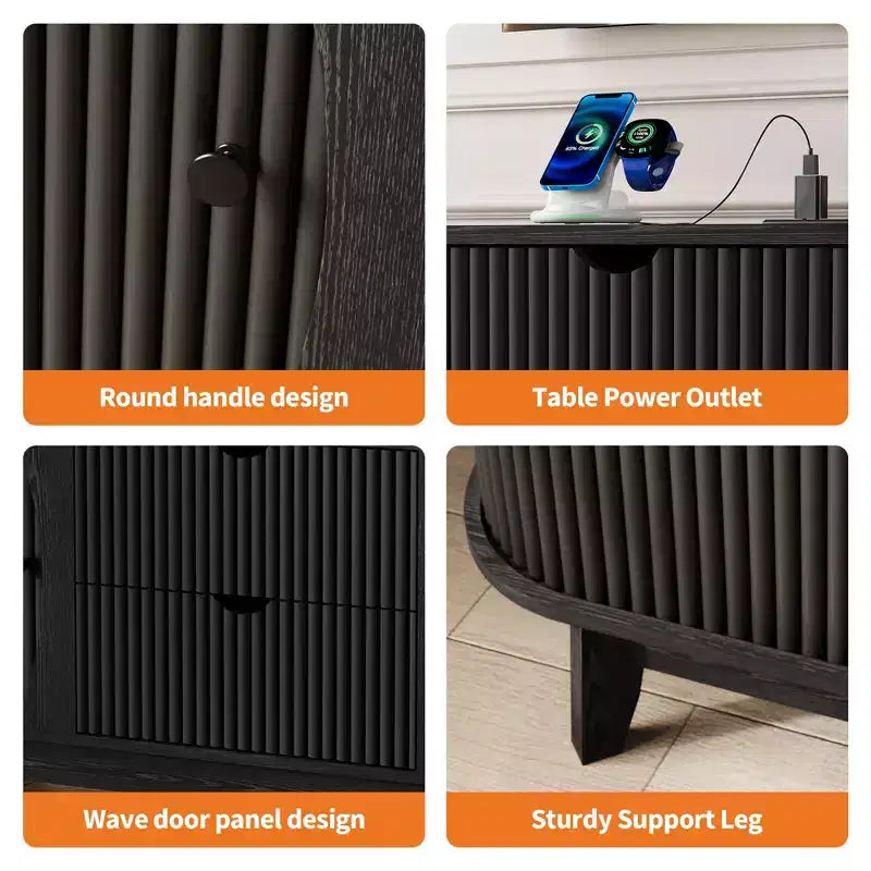 Meuble TV avec station de charge, Centre de divertissement pour téléviseurs jusqu'à 70 pouces, Table console multimédia avec 2 armoires de rangement et 2 tiroirs pour salon