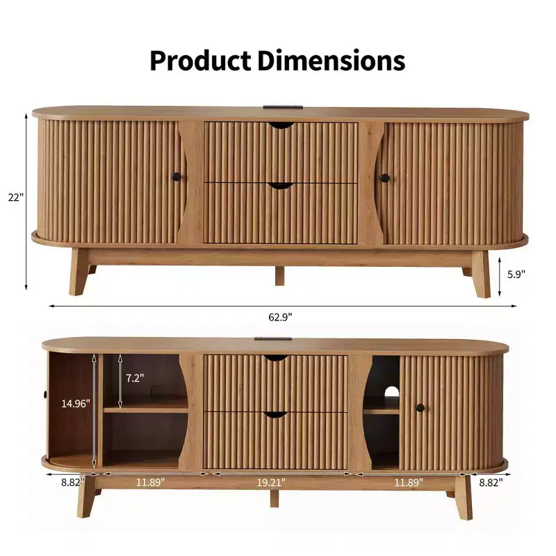 Meuble TV avec station de charge, Centre de divertissement pour téléviseurs jusqu'à 70 pouces, Table console multimédia avec 2 armoires de rangement et 2 tiroirs pour salon