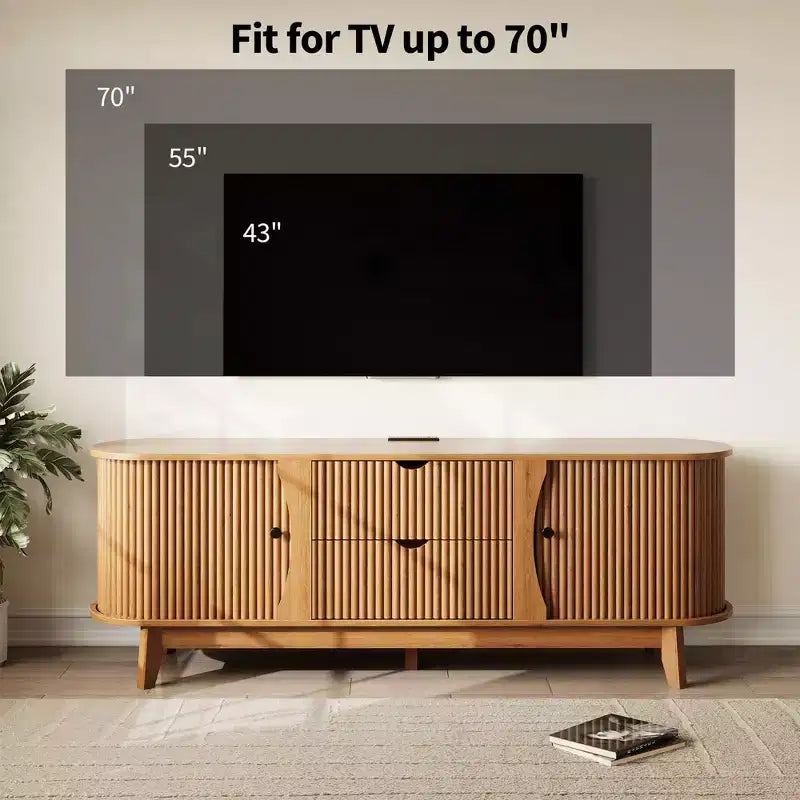 Meuble TV avec station de charge, Centre de divertissement pour téléviseurs jusqu'à 70 pouces, Table console multimédia avec 2 armoires de rangement et 2 tiroirs pour salon