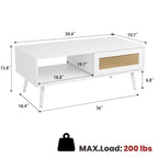 Table basse moderne avec rangement, table centrale rectangulaire en rotin avec porte coulissante, table basse d'appoint en bois pour salon, chambre à coucher, bureau