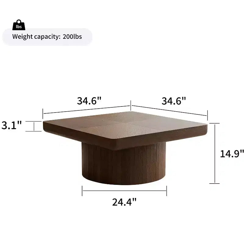 Table basse carrée pour salon, plateau en placage de bois à motif parquet, noyer