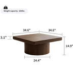 Table basse carrée pour salon, plateau en placage de bois à motif parquet, noyer