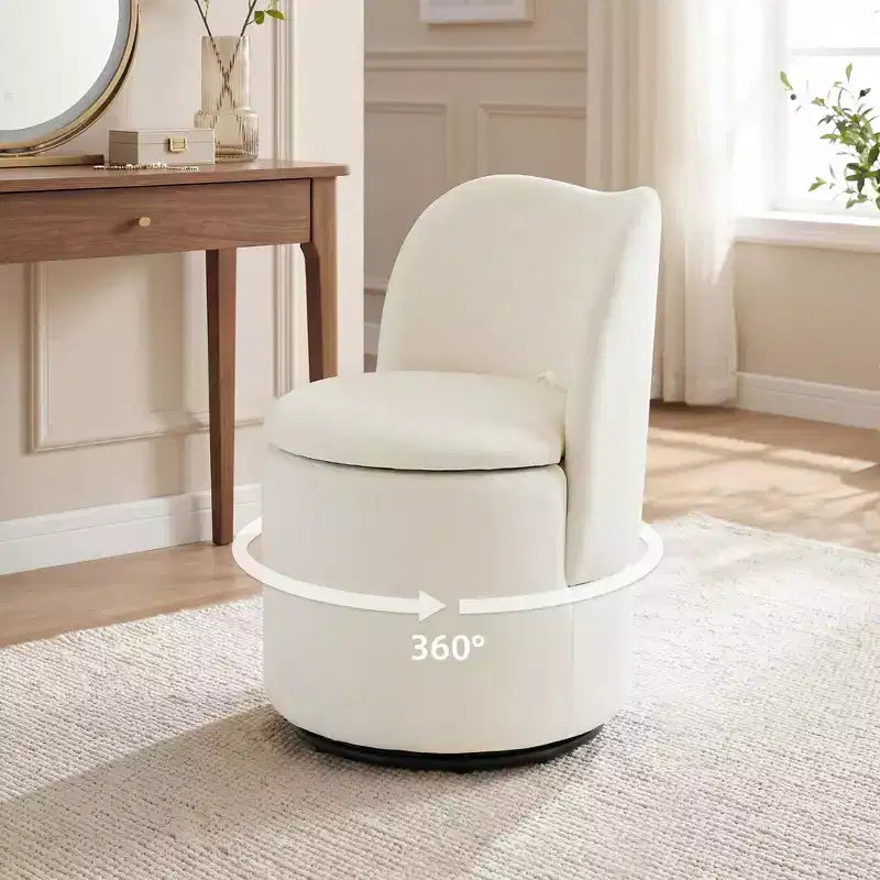 Chaise de vanité pivotante avec rangement, tabouret de maquillage rond rembourré avec dossier, fauteuil d'appoint rembourré doux pour chambre et salon