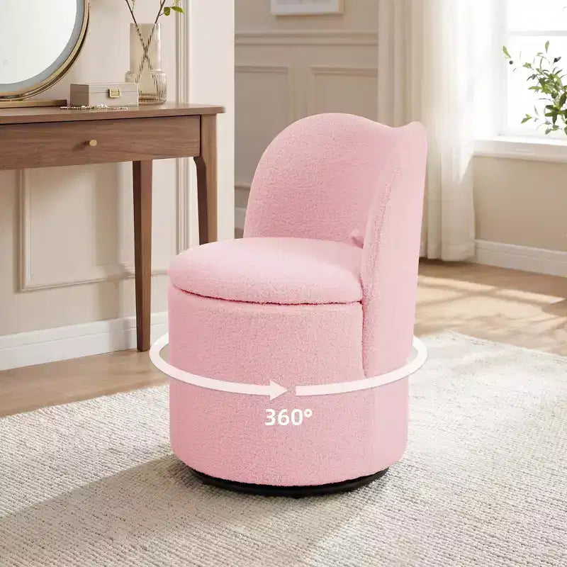 Chaise de vanité pivotante avec rangement, tabouret de maquillage rond rembourré avec dossier, fauteuil d'appoint rembourré doux pour chambre et salon
