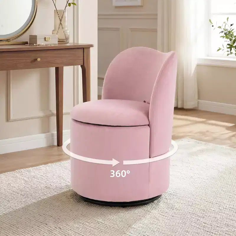 Chaise de vanité pivotante avec rangement, tabouret de maquillage rond rembourré avec dossier, fauteuil d'appoint rembourré doux pour chambre et salon