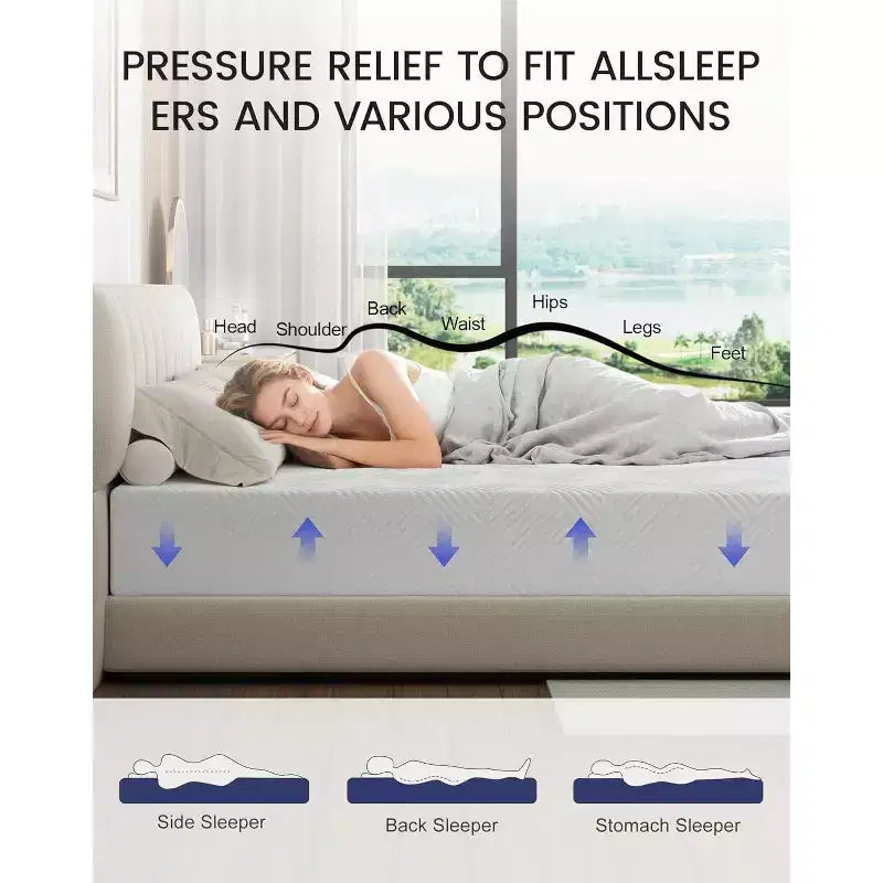 Matelas en mousse à mémoire de forme Dyonery 25 cm, soutien mi-ferme, gel rafraîchissant et soulagement des maux de dos, housse amovible sans fibre de verre, certifié CertiPUR-US