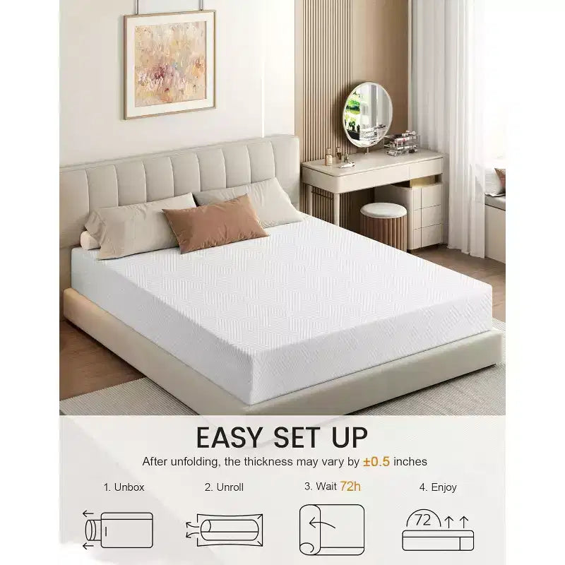 Matelas en mousse à mémoire de forme Dyonery 25 cm, soutien mi-ferme, gel rafraîchissant et soulagement des maux de dos, housse amovible sans fibre de verre, certifié CertiPUR-US