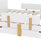 JVNOXK Lit Plateforme Grande Taille 150 cm avec Tiroirs de Rangement, Cadre de Lit en Bois Massif avec Barrière de Sécurité, Petite Étagère, Crochets, Pas Besoin de Sommier Tapissier, Blanc