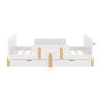 JVNOXK Lit Plateforme Grande Taille 150 cm avec Tiroirs de Rangement, Cadre de Lit en Bois Massif avec Barrière de Sécurité, Petite Étagère, Crochets, Pas Besoin de Sommier Tapissier, Blanc