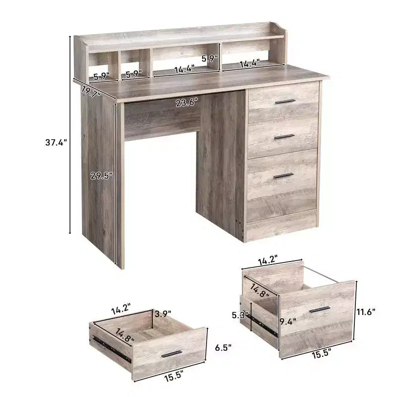 Bureau d'ordinateur Karlhome 109 cm avec 3 tiroirs