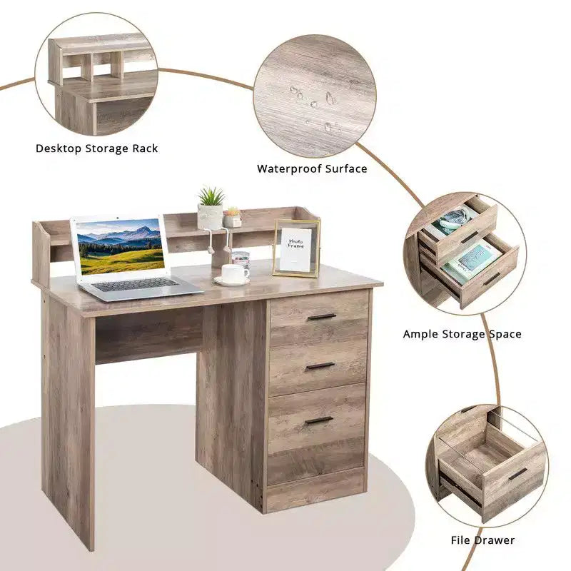 Bureau d'ordinateur Karlhome 109 cm avec 3 tiroirs