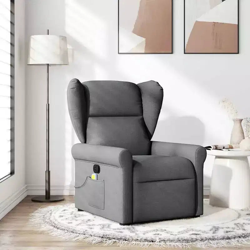 vidaXL Fauteuil inclinable de massage en tissu gris foncé